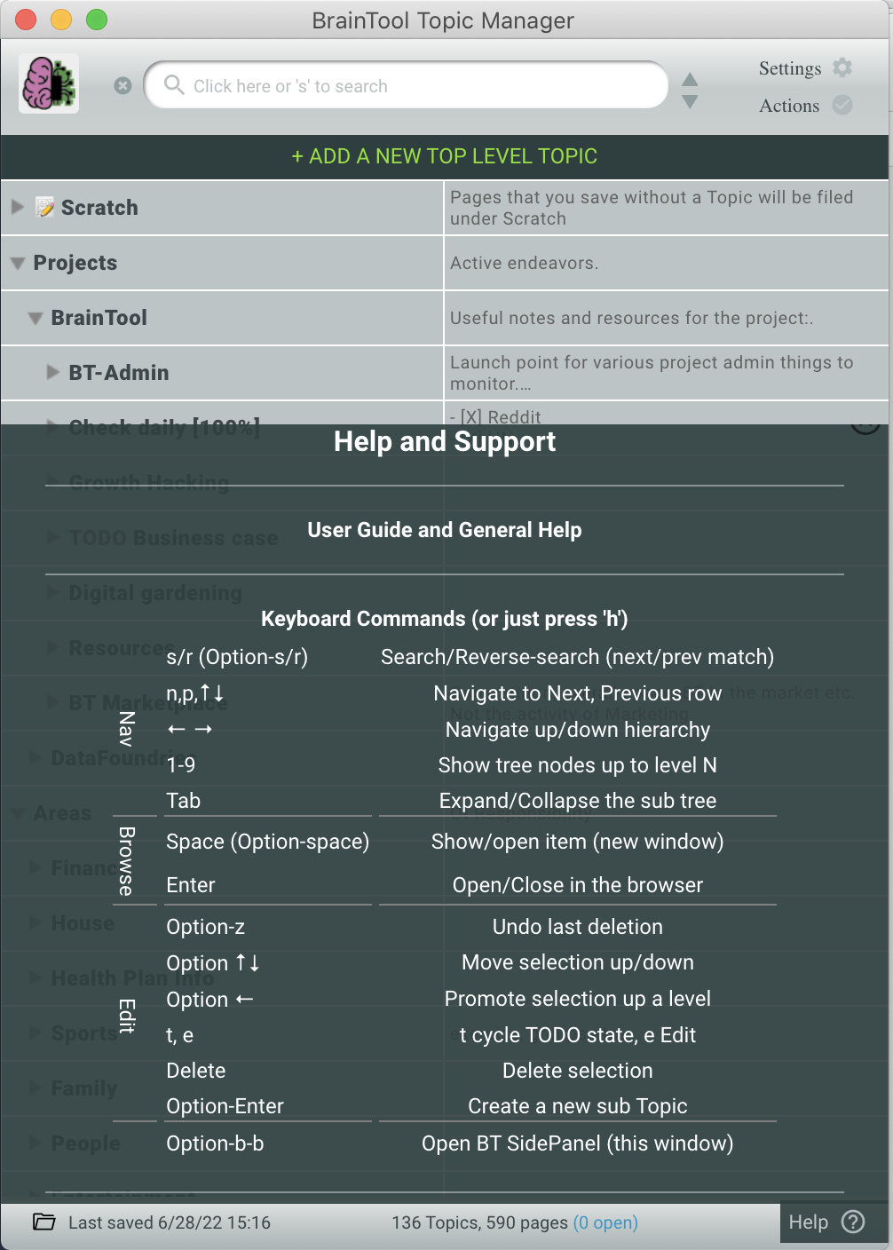 Key commands