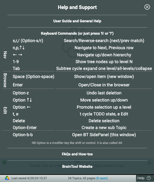 Key commands